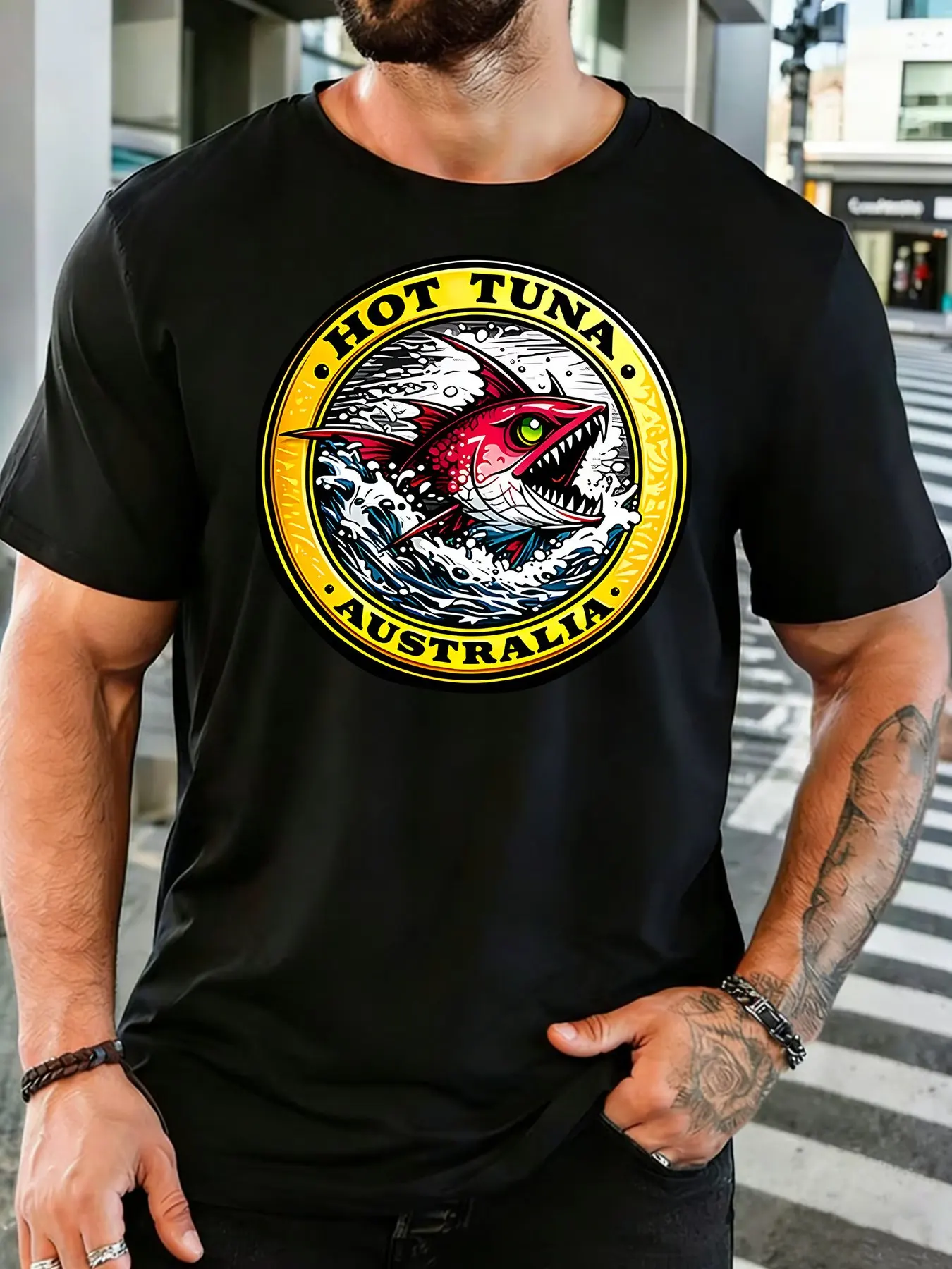 Street Fashion Australia - تي شيرت رجالي صيفي كاجوال بتصميم