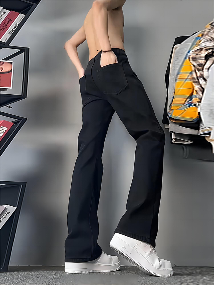 Street Fashion Co - جينز رجالي أسود مبطن بالصوف من