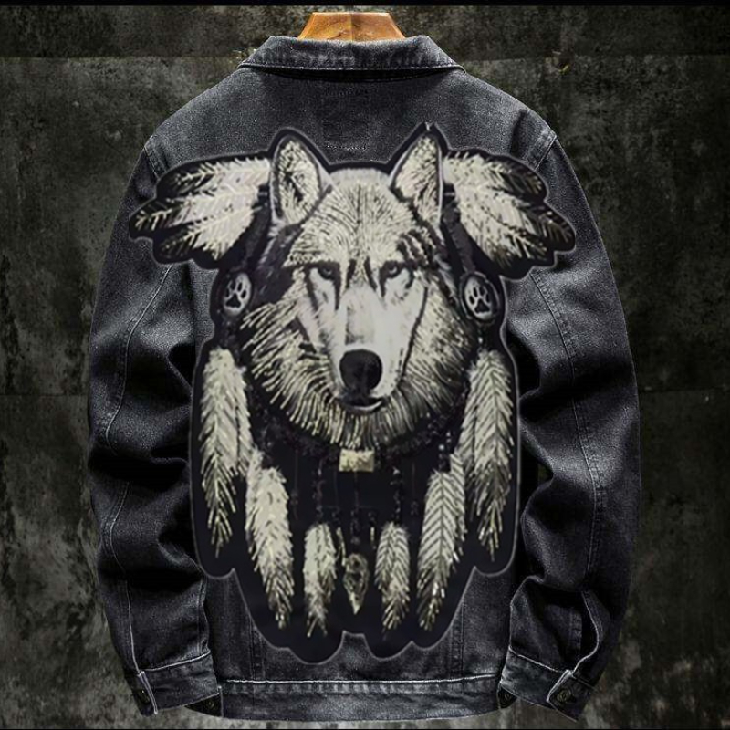 Street Fashion Jacket Men - أمريكا خمر الثقيلة الذئب المطرزة التصحيح