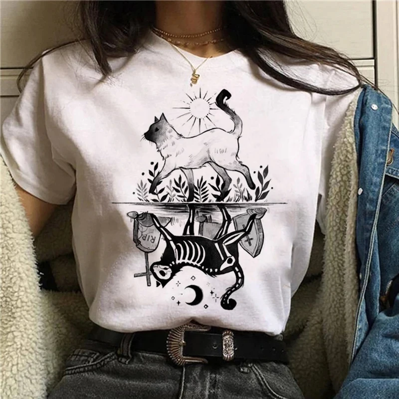 كارتون هالوين القط المطبوعة تي - مراجعة Street Fashion Asian وسعره