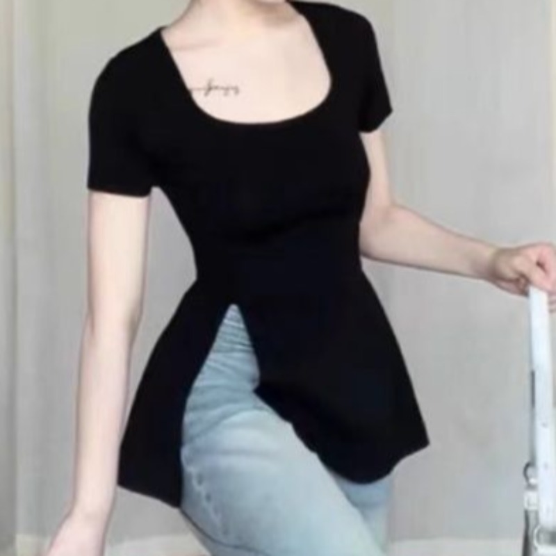 تي شيرت صيفي للنساء تصميم شق ك - مراجعة Street Fashion Korean Girl وسعره