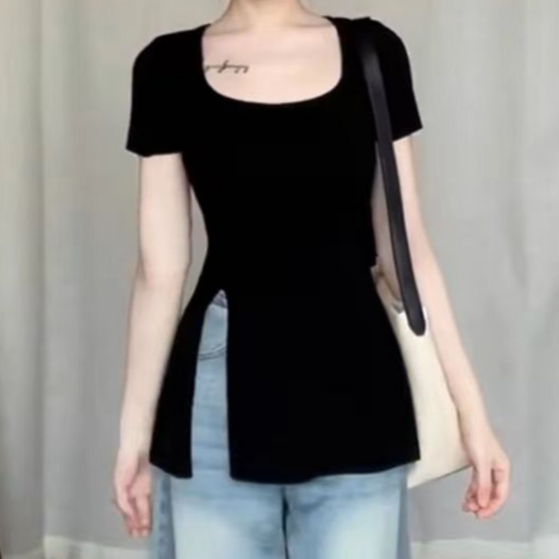 تي شيرت صيفي للنساء تصميم شق ك - مراجعة Street Fashion Korean Girl وسعره